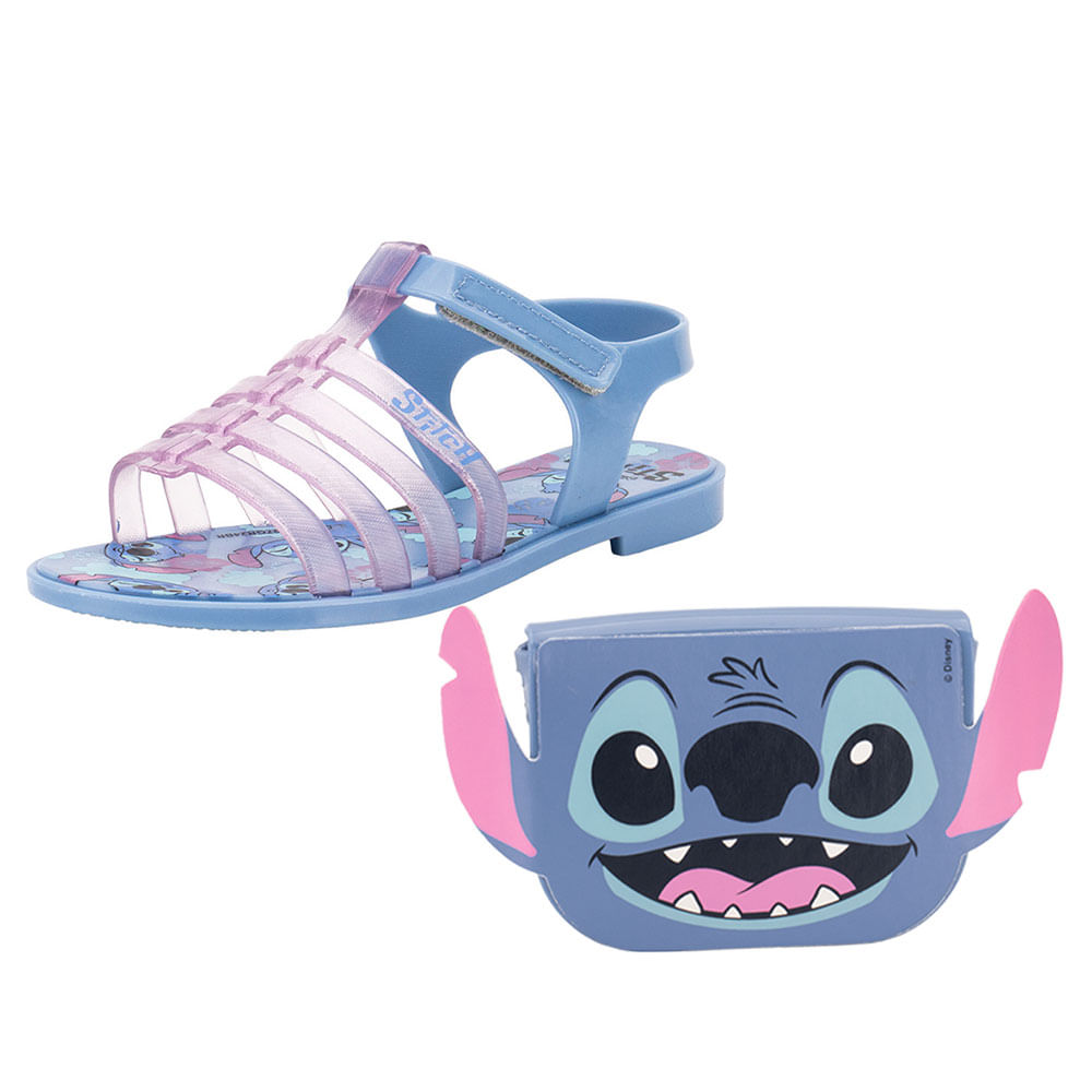 Kit Sandália Infantil Stitch Clutch e Stitch Clutch Bag Grendene Kids 23199 AZUL/ROSA